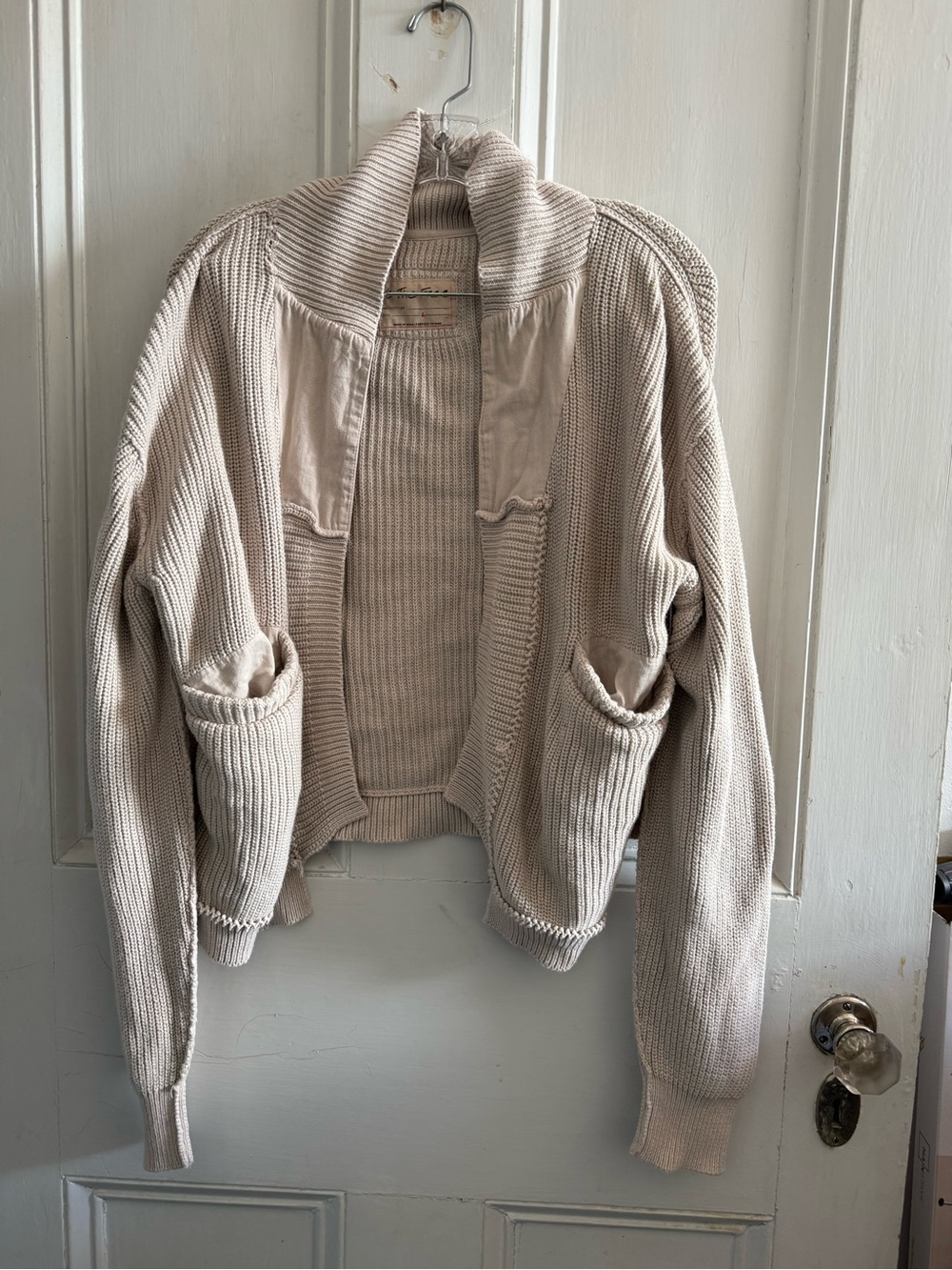 We The Free Open-Front Chunky Knit Cardigan in Cream